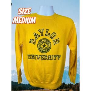 Baylor University Sweatshirt Medium Yellow Crewneck College Seal Pullover Tee